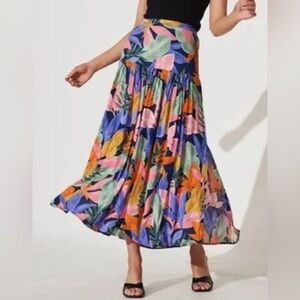 Anthropologie Multicolor Leaf Print Maxi Skirt
